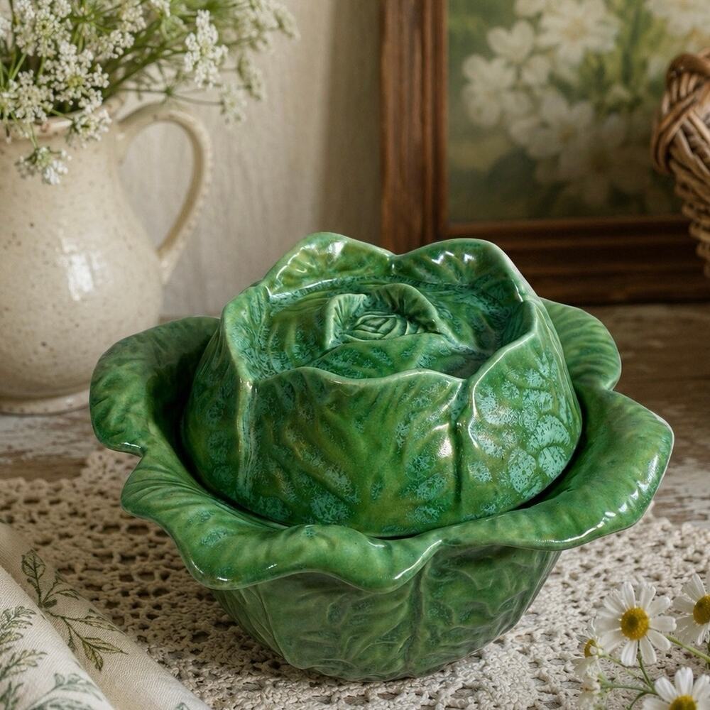 Vintage Cabbage Head Holland Mold Lettuce Bowl Pottery Small Cottagecore 7x5